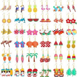 36 Pairs Summer Hawaiian Earrings Tropical Festive Drop and Studs for Women